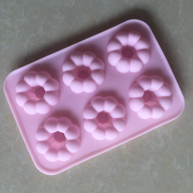 Donut Mold Silicone - 6-delige siliconen donutvorm met bloemvorm, antiaanbaklaag,